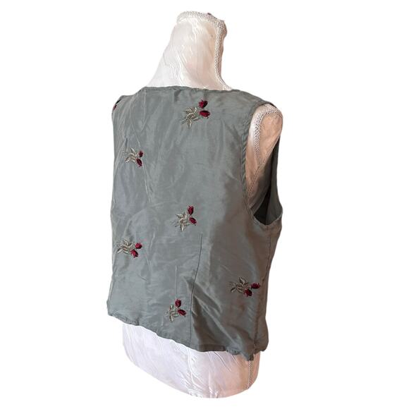 Vintage Sage Red Rose Embroidery Silk Shirt Womens Sz Medium Fall Fairy Feminine - Picture 4 of 16